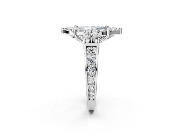 Platinum Fancy Blue Marquise  Halo Diamond Engagement Ring with Split Shank and Four-Prong Setting