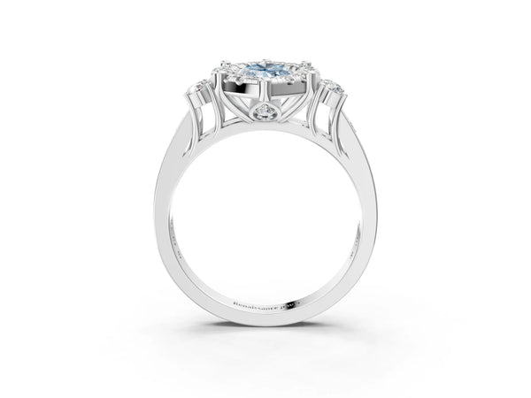 Platinum Fancy Blue Marquise  Halo Diamond Engagement Ring with Split Shank and Four-Prong Setting