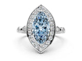 White gold Fancy Blue Marquise  Halo Diamond Engagement Ring with Twisted Band and Four-Prong Setting 1