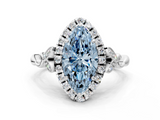White gold Fancy Blue Marquise  Halo Diamond Engagement Ring with Vintage-Inspired Band and Four-Prong Setting_3