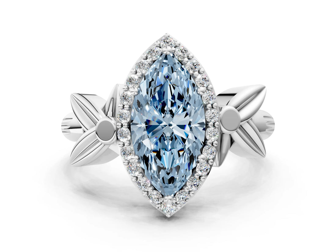 White gold Fancy Blue Marquise  Halo Diamond Floral Band with Four-Prong Setting_55