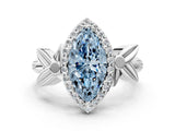 White gold Fancy Blue Marquise  Halo Diamond Floral Band with Four-Prong Setting_55