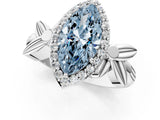 White gold Fancy Blue Marquise  Halo Diamond Floral Band with Four-Prong Setting_56