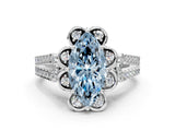 White gold Fancy Blue Marquise  Halo Diamond Floral Split Shank Engagement Ring