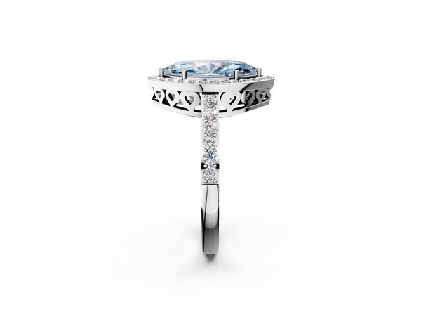 Platinum Fancy Blue Marquise  Halo Diamond Pavé Band Ring with Prong Setting