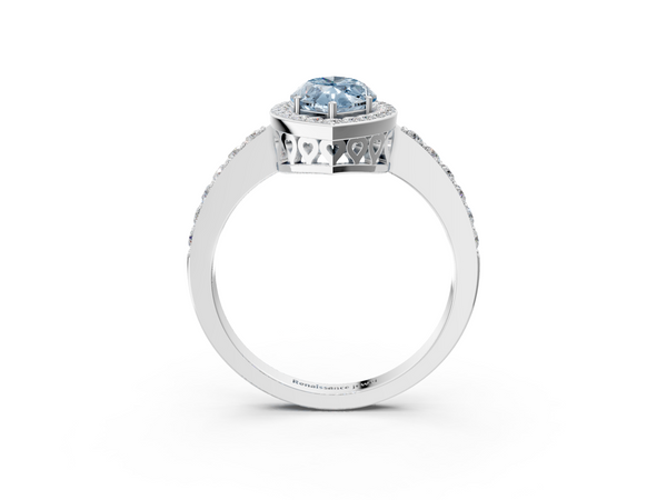 Platinum Fancy Blue Marquise  Halo Diamond Pavé Band Ring with Prong Setting