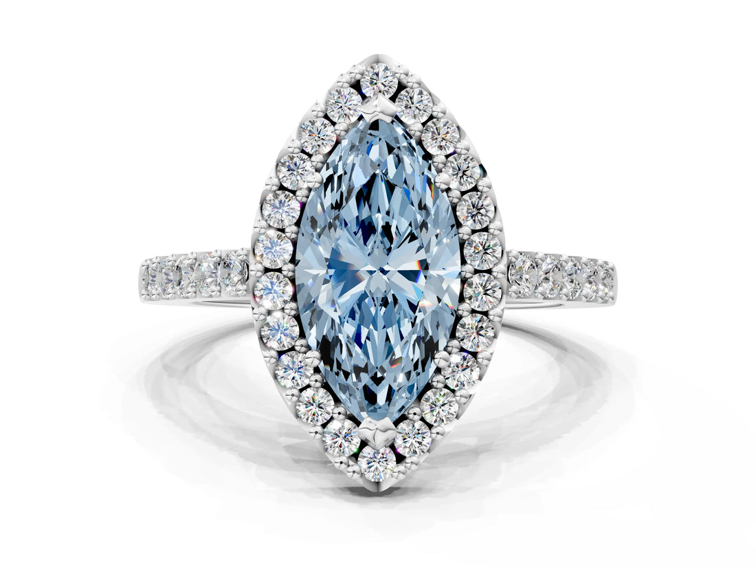 White gold Fancy Blue Marquise  Halo Diamond Pavé Solitaire Ring_39