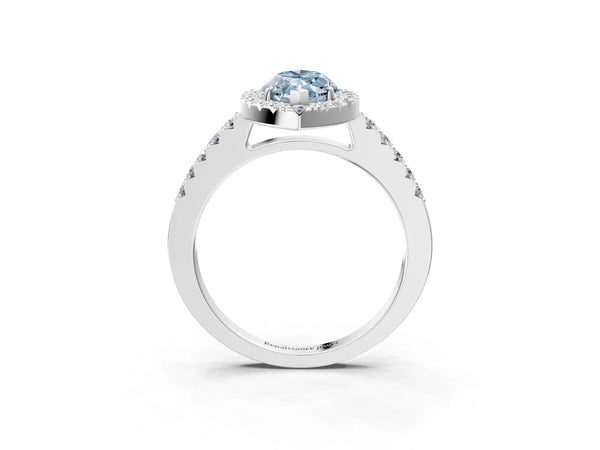 White gold Fancy Blue Marquise  Halo Diamond Pavé Solitaire Ring
