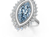 White gold Fancy Blue Marquise  Halo Diamond Ring with Milgrain Edge and Round Prong Setting_152