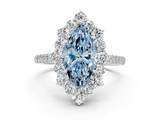 White gold Fancy Blue Marquise  Halo Diamond Ring with Pavé Band and Prong Setting_37