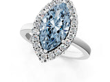 White gold Fancy Blue Marquise  Halo Diamond Solitaire with Pavé Band and Four-Prong Setting_104
