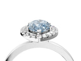White gold Fancy Blue Marquise  Halo Diamond Solitaire with Pavé Band and Four-Prong Setting_107