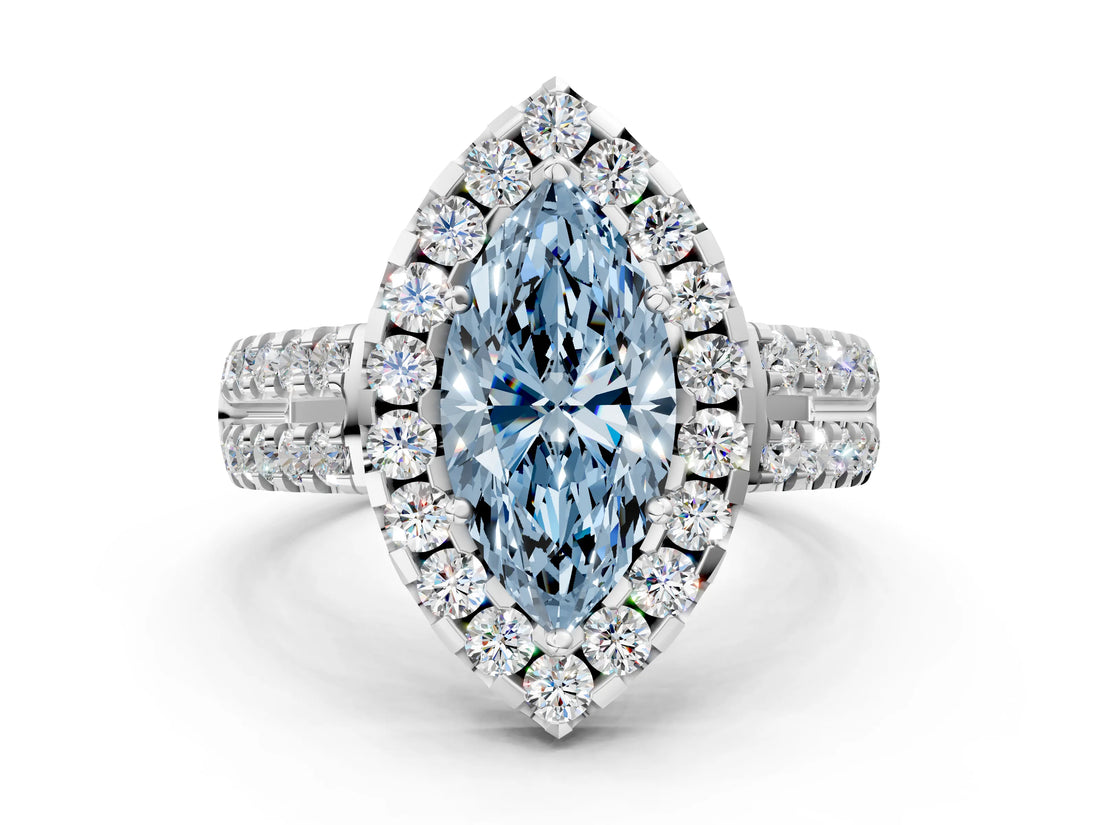 White gold Fancy Blue Marquise  Halo Diamond Split Shank Engagement Ring with Prong Setting_39