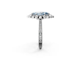 White gold Fancy Blue Marquise  Halo Milgrain Pave Diamond Ring with Four-Prong Setting 3