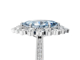 White gold Fancy Blue Marquise  Halo Milgrain Pave Diamond Ring with Four-Prong Setting