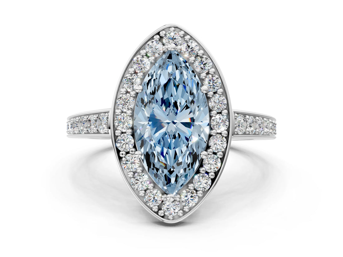 White gold Fancy Blue Marquise  Halo Pavé Diamond Engagement Ring with Bezel Setting_49
