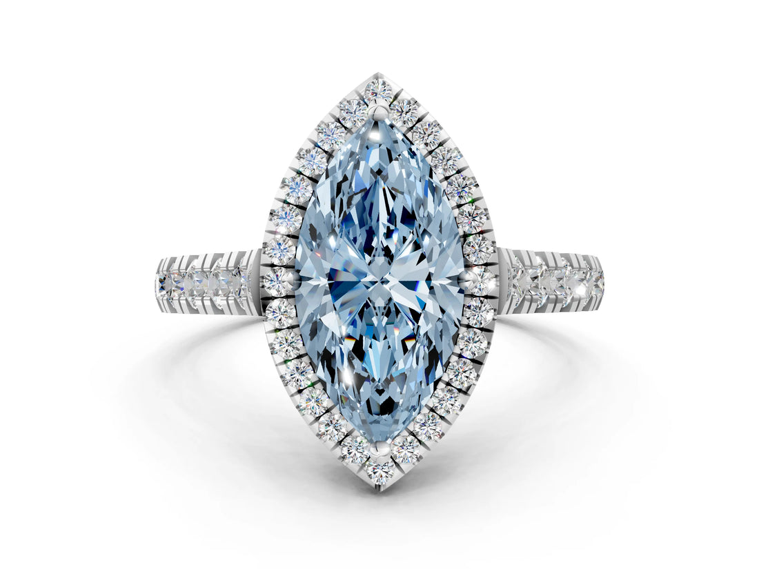 White gold Fancy Blue Marquise  Halo Pavé Diamond Engagement Ring with Four-Prong Setting_26