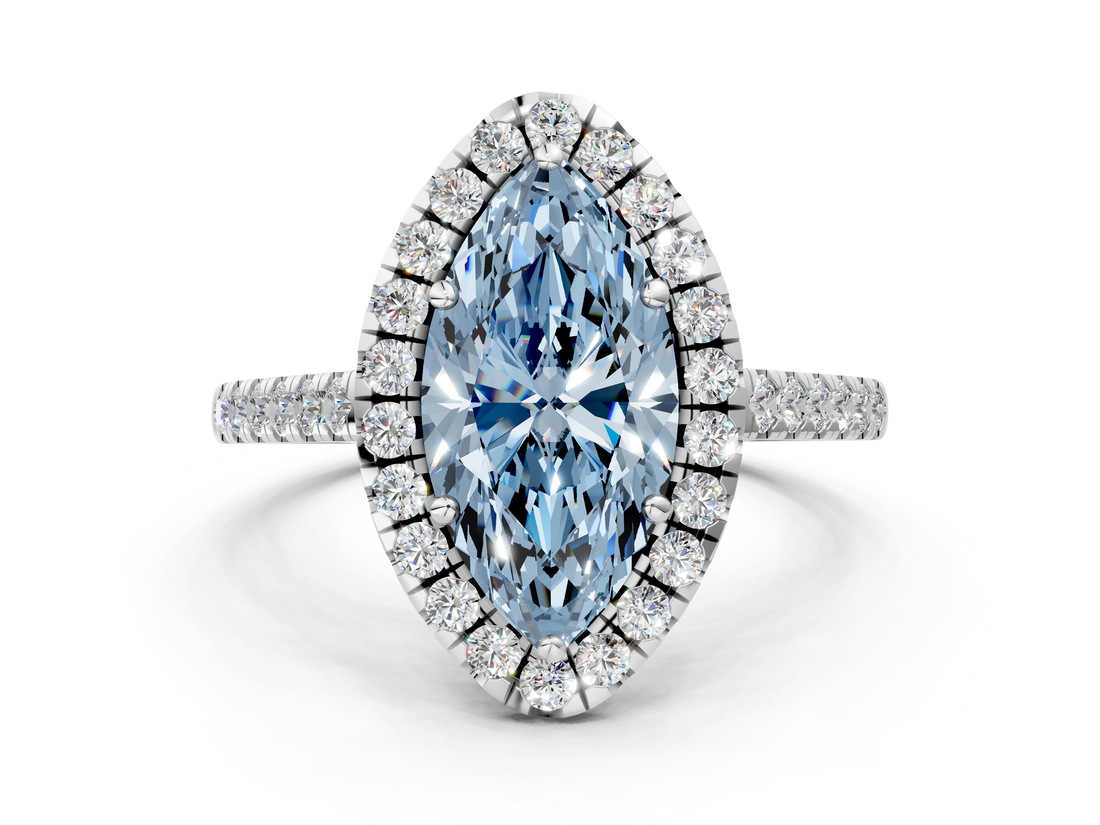 White gold Fancy Blue Marquise  Halo Pavé Diamond Engagement Ring with Four-Prong Setting_3