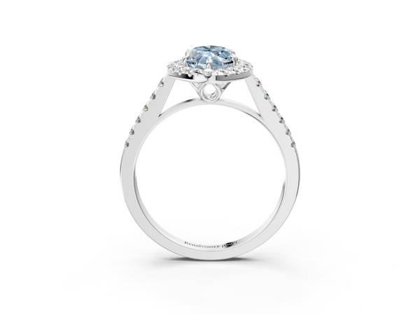 White gold Fancy Blue Marquise  Halo Pavé Diamond Engagement Ring with Four-Prong Setting
