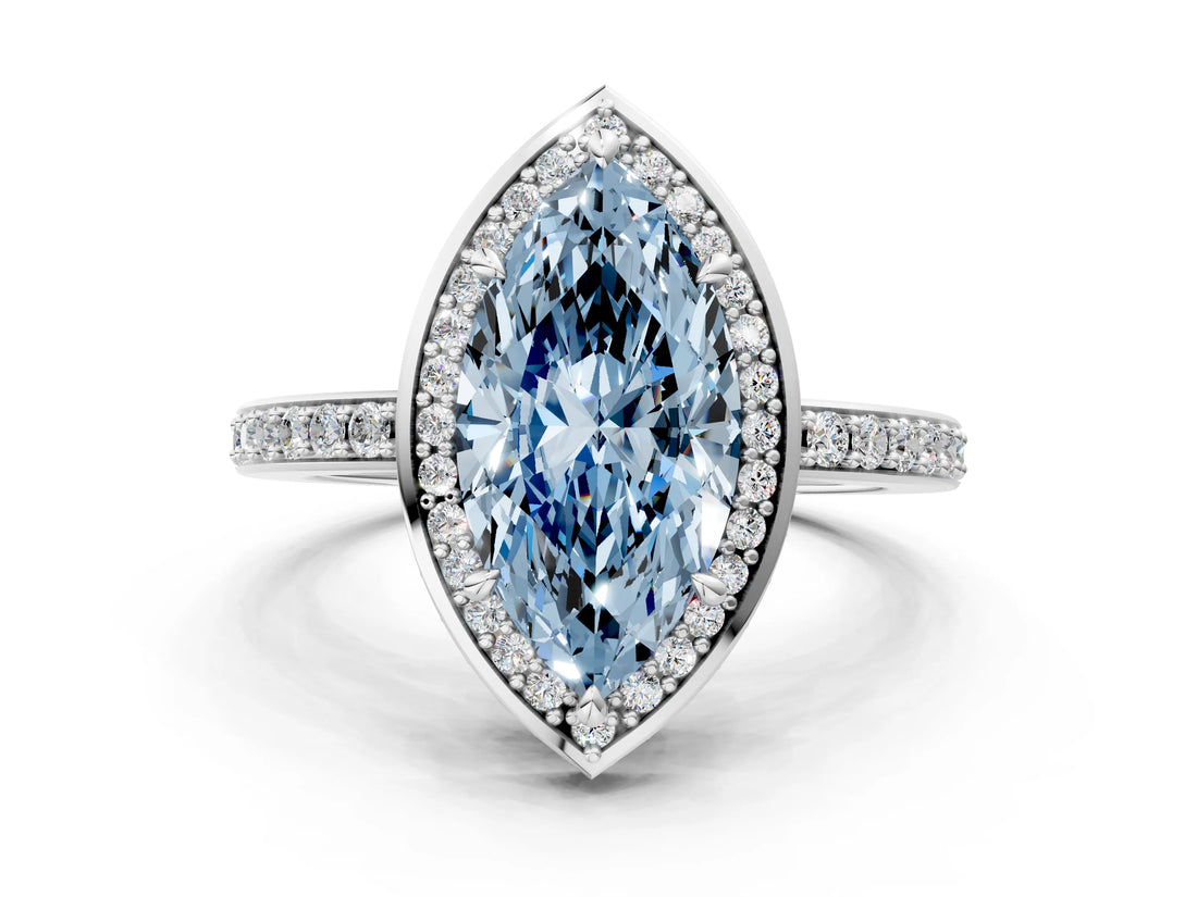 White gold Fancy Blue Marquise  Halo Pave Band Solitaire Ring with Prong Setting_66