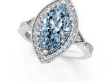 White gold Fancy Blue Marquise  Halo Round Diamond Milgrain Pave Engagement Ring_4