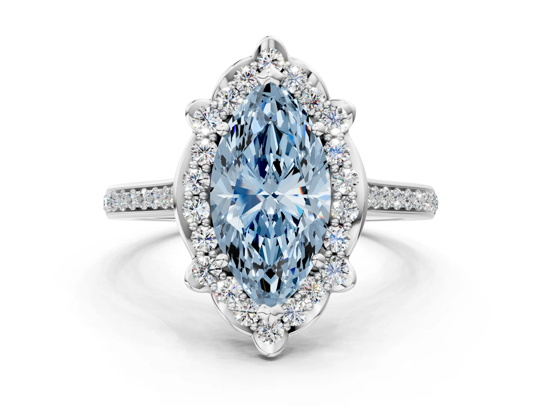 White gold Fancy Blue Marquise  Halo Round Diamond Pave Band with Four-Prong Setting_51