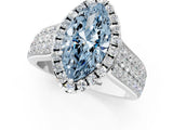 White gold Fancy Blue Marquise  Halo Round Diamond Pave Band with Prong Setting 1