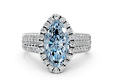 White gold Fancy Blue Marquise  Halo Round Diamond Pave Band with Prong Setting_24