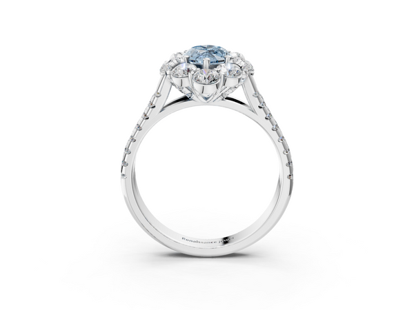 Platinum Fancy Blue Marquise  Halo Split Shank Diamond Engagement Ring with Pave Band and Four-Prong Setting