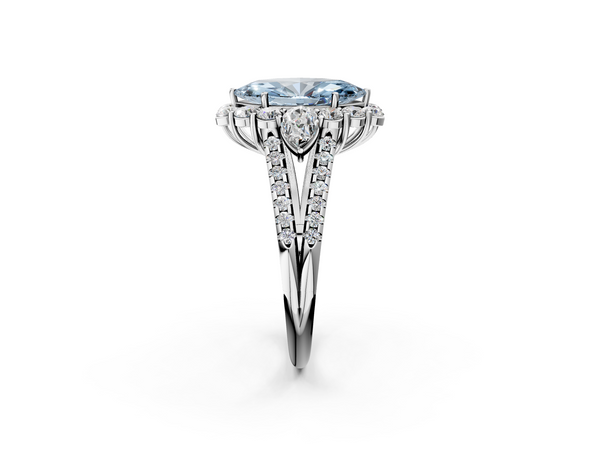 White gold Fancy Blue Marquise  Halo Split Shank Diamond Engagement Ring with Prong Setting