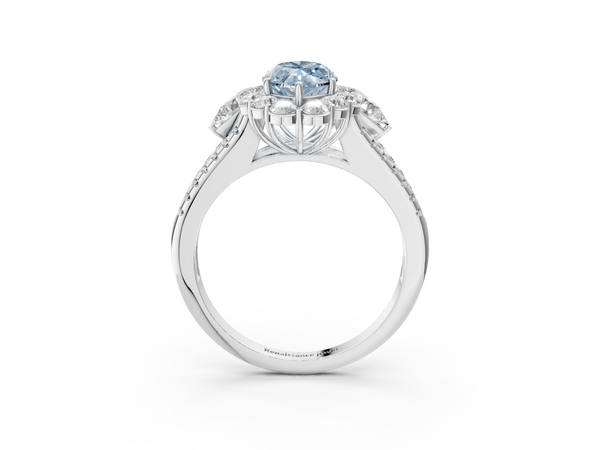 White gold Fancy Blue Marquise  Halo Split Shank Diamond Engagement Ring with Prong Setting
