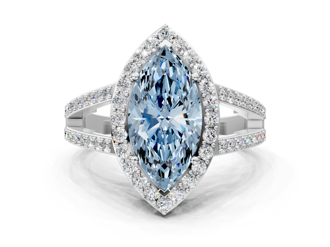 White gold Fancy Blue Marquise  Halo Split Shank Diamond Ring with Four-Prong Setting_32