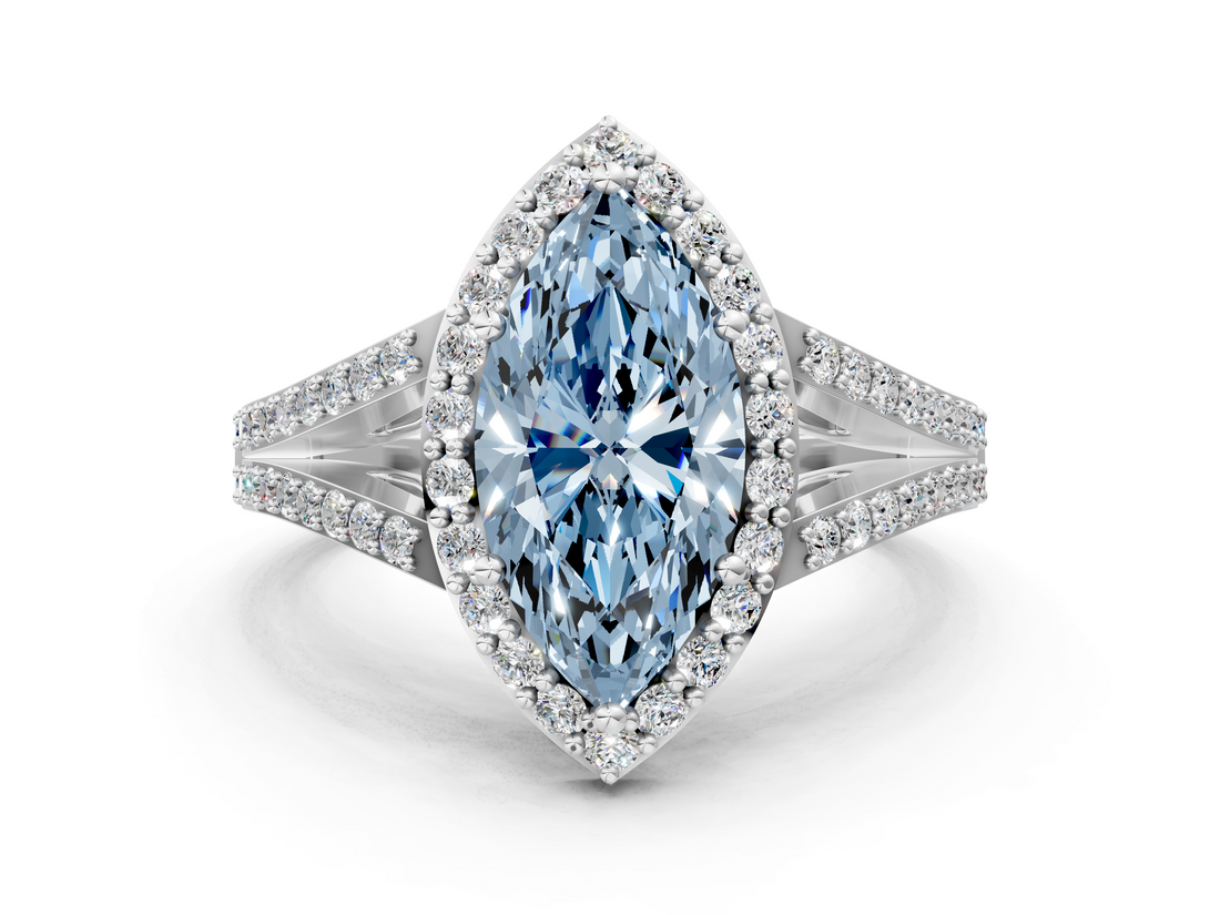 White gold Fancy Blue Marquise  Halo Split Shank Diamond Ring with Prong Setting_20