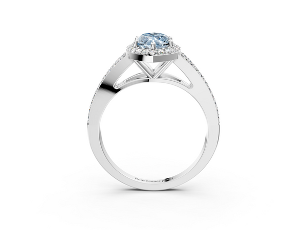 White gold Fancy Blue Marquise  Halo Split Shank Diamond Ring with Prong Setting