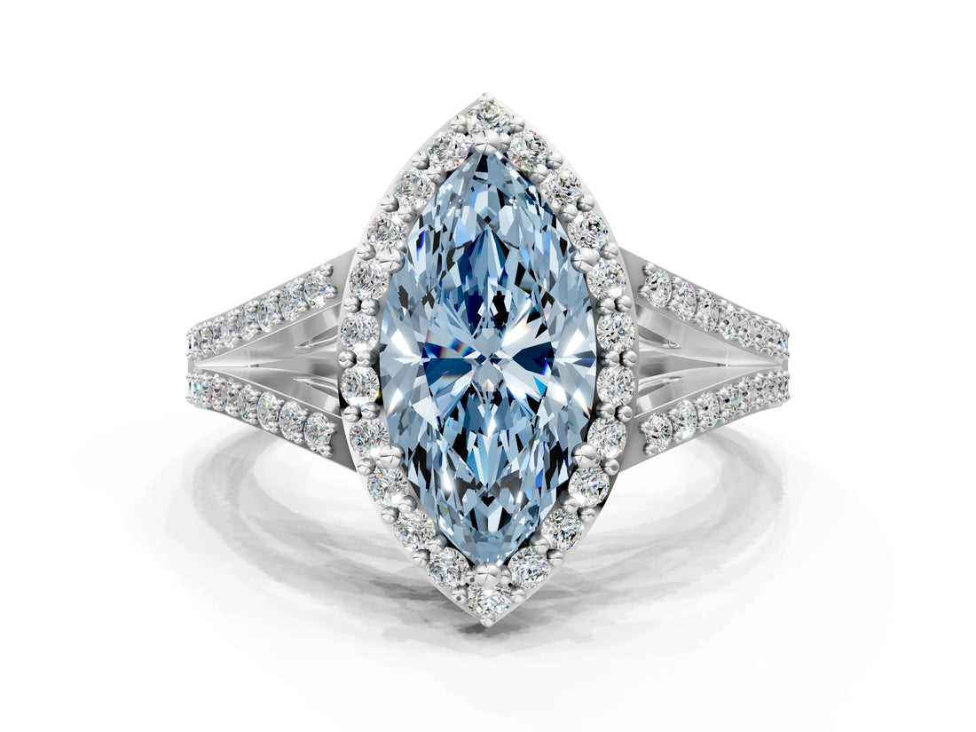 White gold Fancy Blue Marquise  Halo Split Shank Pave Diamond Ring with Four-Prong Setting_49