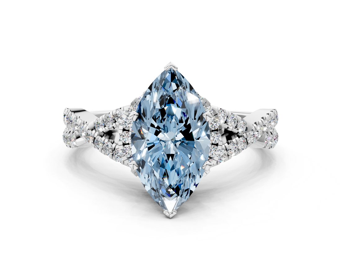 White gold Fancy Blue Marquise  Halo Twist Band Solitaire Prong Setting Ring_62