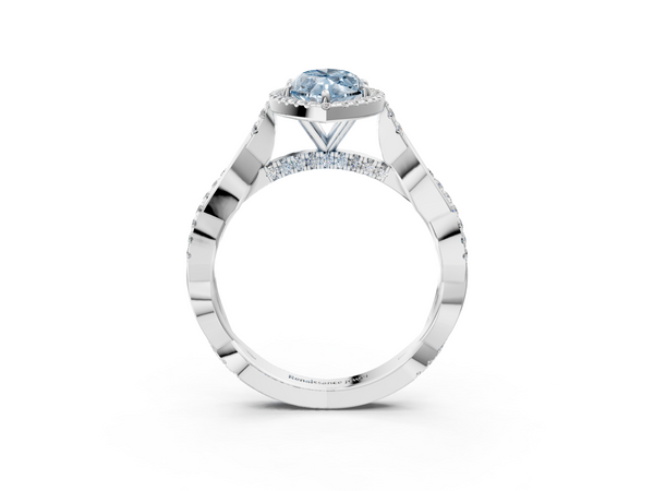 White gold Fancy Blue Marquise  Halo Twist Band Solitaire Ring