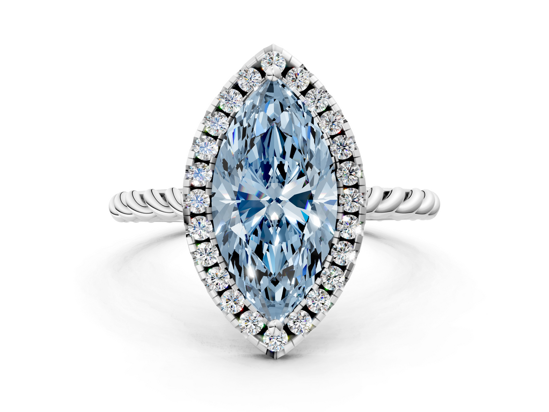 White gold Fancy Blue Marquise  Halo Twisted Band Four-Prong Diamond Ring_20