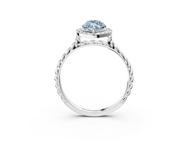 Platinum Fancy Blue Marquise  Halo Twisted Band Four-Prong Diamond Ring