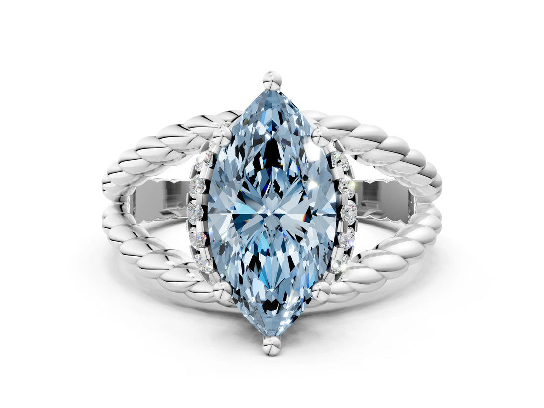 White gold Fancy Blue Marquise  Halo Twisted Band Four-Prong Ring_62