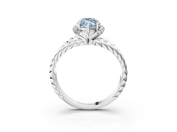 Platinum Fancy Blue Marquise  Halo Twisted Band Four-Prong Ring