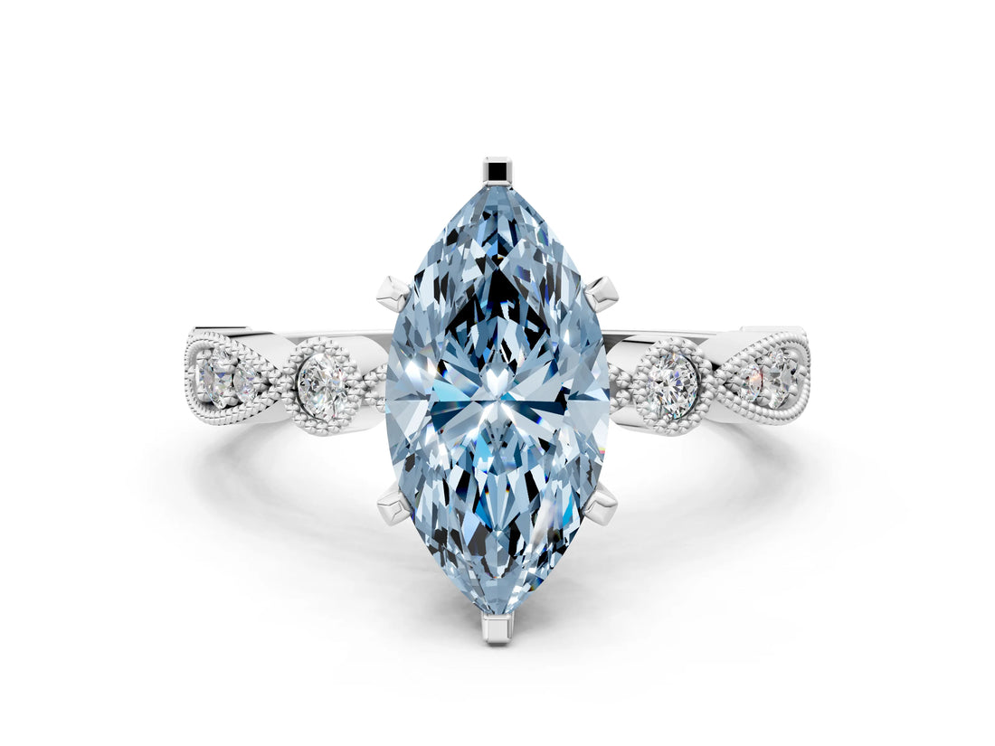 White gold Fancy Blue Marquise  Milgrain Bezel Diamond Engagement Ring with Solitaire Prong Setting_142