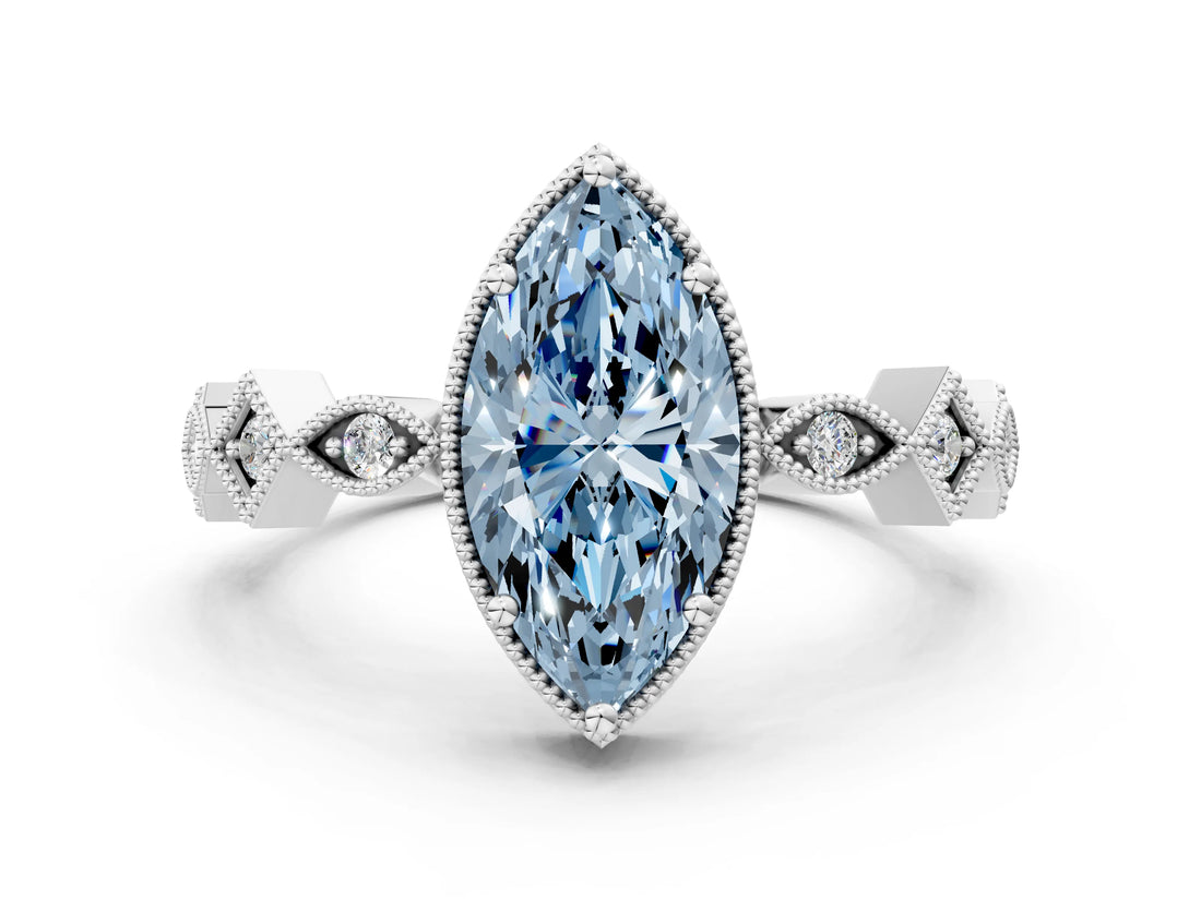 White gold Fancy Blue Marquise  Milgrain Marquise Diamond Twist Band Ring_74
