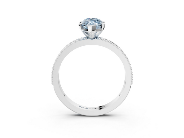 Platinum Fancy Blue Marquise Cut Diamond Milgrain Pavé Engagement Ring with Four-Prong Setting