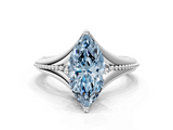 White gold Fancy Blue Marquise  Solitaire Beaded Band Six-Prong Setting