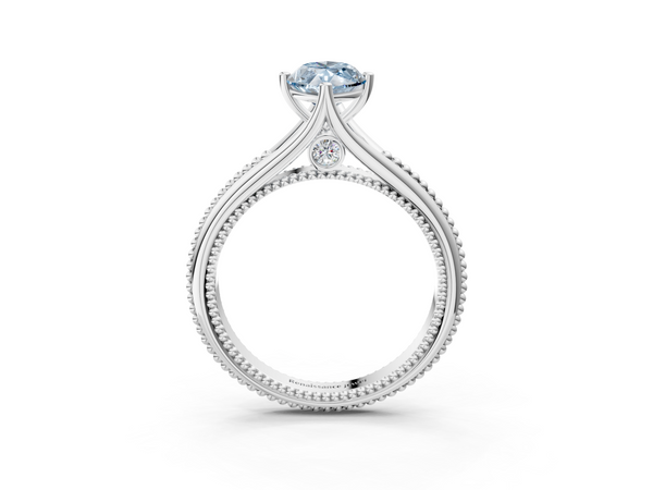White gold Fancy Blue Marquise  Solitaire Beaded Band Six-Prong Setting