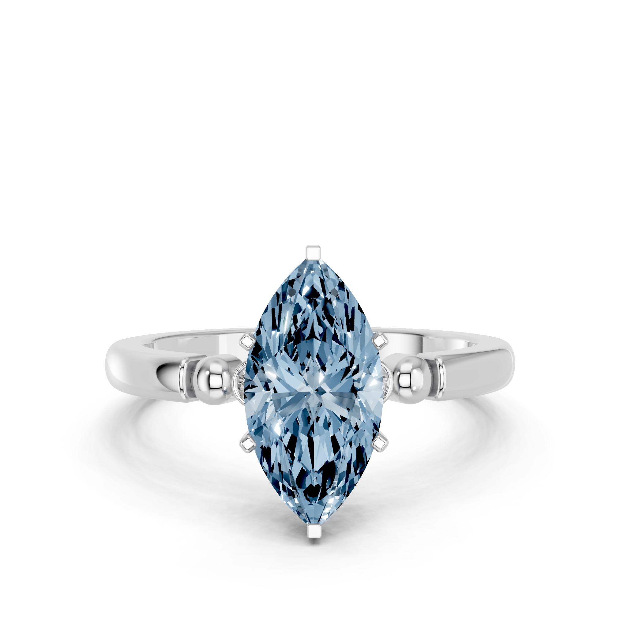White gold Fancy Blue Marquise  Solitaire Beaded Band with Four-Prong Setting_11