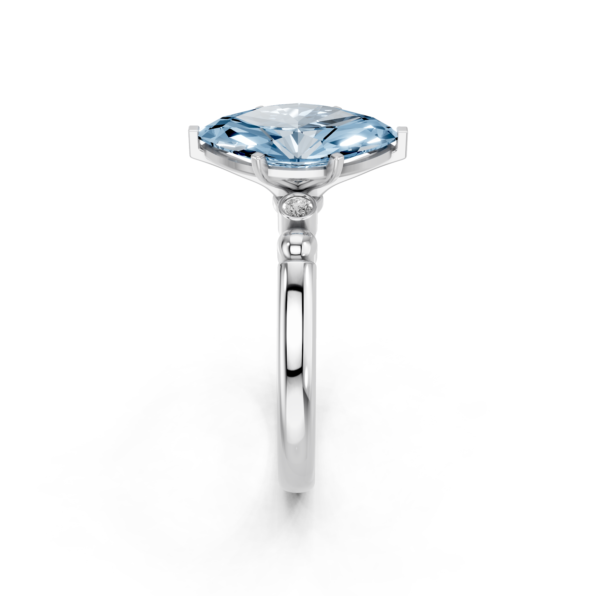 White gold Fancy Blue Marquise  Solitaire Beaded Band with Four-Prong Setting_4