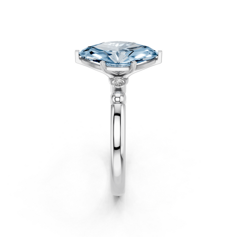 White gold Fancy Blue Marquise  Solitaire Beaded Band with Four-Prong Setting_4