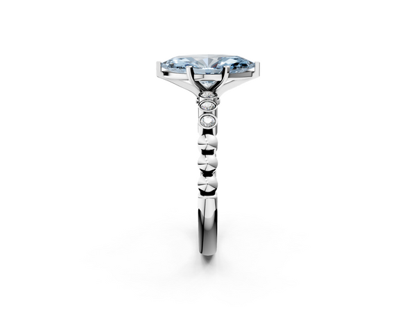 White gold Fancy Blue Marquise  Solitaire Bezel Accent Diamond Engagement Ring with Beaded Band and Four-Prong Setting